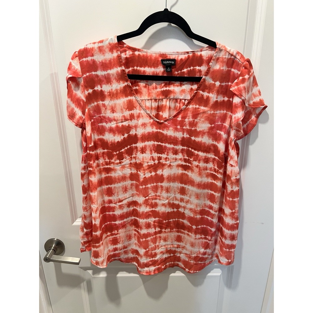 Torrid Tulip Sleeve Blouse 1X Georgette Rust Red Tie Dye NWOT